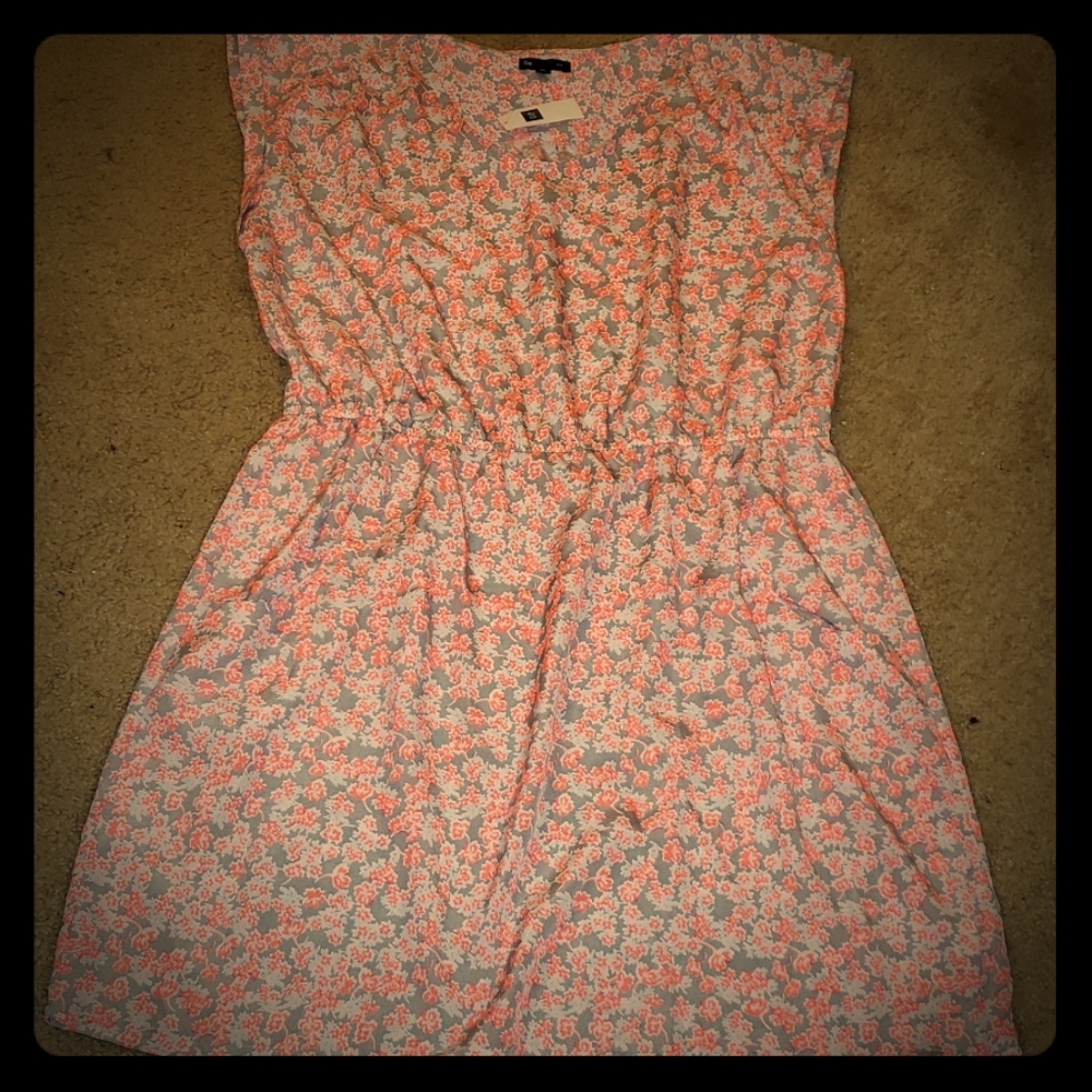 NWT Gap floral orange gray and white dress